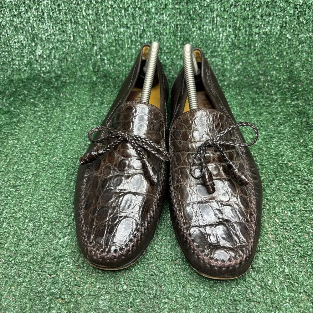 Mezlan Genuine Crocodile Leather Tassel Loafers Luxury Dress Shoes Brown Mens 8M